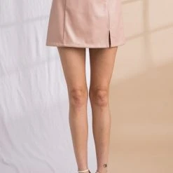 Purple Door Boutique Blush Faux Leather Mini Skirt Ladies'