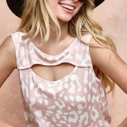 Purple Door Boutique Dreamy Leopard Blush Cutout Sleeveless Top