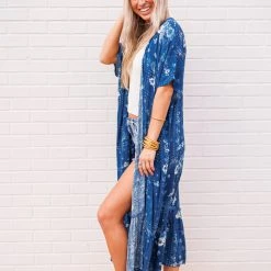 Purple Door Boutique Summer Style Blue Floral Duster Ladies'