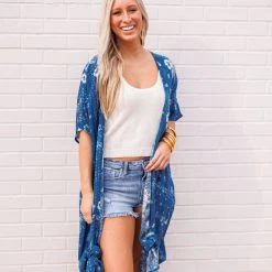 Purple Door Boutique Summer Style Blue Floral Duster Ladies'