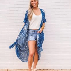 Purple Door Boutique Summer Style Blue Floral Duster Ladies'