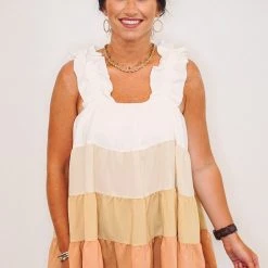Purple Door Boutique Summer SALE Fall Sunrise Clay Combo Colorblock Tiered Top