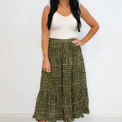 Purple Door Boutique Ladies' Through The Forest Olive Midi Skirt