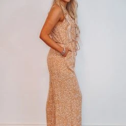 Purple Door Boutique True Love Caramel Printed Jumpsuit Ladies'
