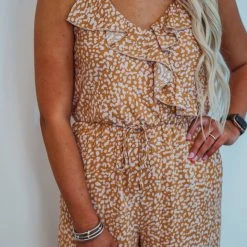 Purple Door Boutique True Love Caramel Printed Jumpsuit Ladies'