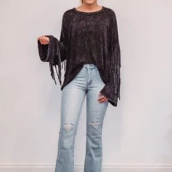 Purple Door Boutique Ladies' Yes Fringe Black Top