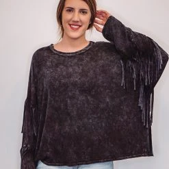Purple Door Boutique Ladies' Yes Fringe Black Top
