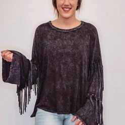 Purple Door Boutique Ladies' Yes Fringe Black Top