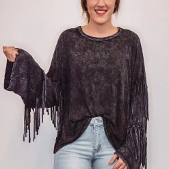 Purple Door Boutique Ladies' Yes Fringe Black Top