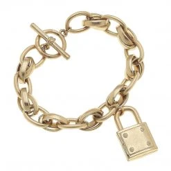 Canvas Jewelry Brandi Padlock Chain Worn Gold Bracelet