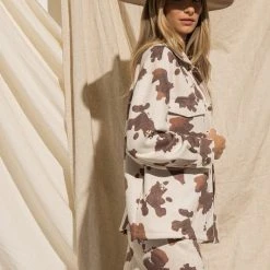 Purple Door Boutique Ladies' Brown Suede Cow Print Jacket