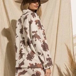 Purple Door Boutique Ladies' Brown Suede Cow Print Jacket