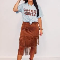 Purple Door Boutique Summer SALE Cowgirl Dreams Camel Color Fringe Midi Skirt