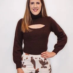 Purple Door Boutique Espresso Cut Out Ribbed Sweater