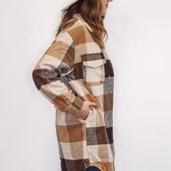 Purple Door Boutique Caramel Color Long Plaid Jacket