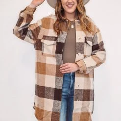 Purple Door Boutique Caramel Color Long Plaid Jacket