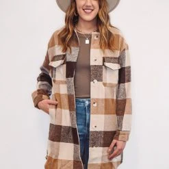 Purple Door Boutique Caramel Color Long Plaid Jacket