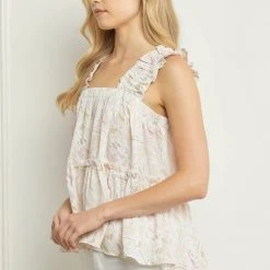 Purple Door Boutique Brush Stroke Print Ivory Top Ladies'