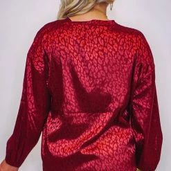 Purple Door Boutique Lavish Monochromatic Burgundy Satin Top Ladies'