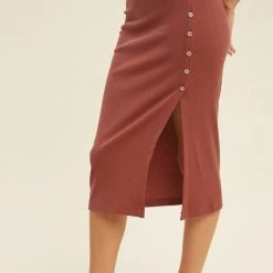 Purple Door Boutique Burl Wood Ribbed Knit Midi Skirt