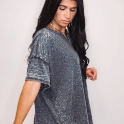 Purple Door Boutique Cozy Black Mineral Washed Top Ladies'