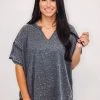 Purple Door Boutique Cozy Black Mineral Washed Top Ladies'