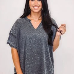 Purple Door Boutique Cozy Black Mineral Washed Top Ladies'
