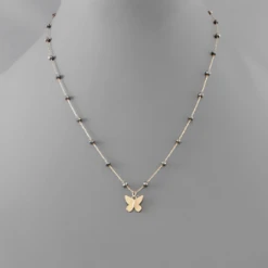 Purple Door Boutique Butterfly Charm Bead Hematite Necklace