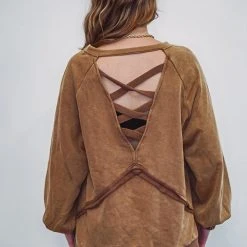 Purple Door Boutique Chocolate Mousse Terry Pullover Ladies'