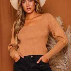 The Purple Door Boutique Carefree Camel Ribbed Knit Sweater Ladies'