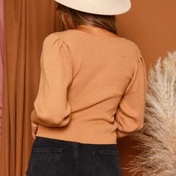 The Purple Door Boutique Carefree Camel Ribbed Knit Sweater Ladies'