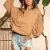 Purple Door Boutique Camel Color Fringe Dolman Top Ladies'