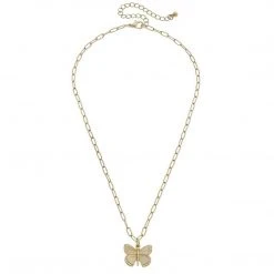 Canvas Jewelry Canvas Celeste Butterfly Charm Necklace Worn Gold
