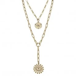 Canvas Jewelry Canvas Raine Layered Evil Eye Talisman Necklace Worn Gold