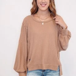 Purple Door Boutique Coco Textured Waffle Knit Top