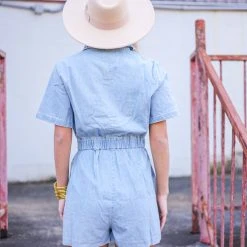 Purple Door Boutique Ladies' Chambray Days Light Blue Romper