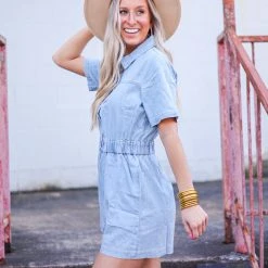 Purple Door Boutique Ladies' Chambray Days Light Blue Romper