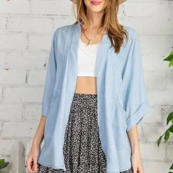 The Purple Door Boutique Ladies' Summer Breeze Chambray Kimono Cardigan