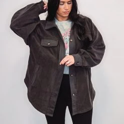 Purple Door Boutique Better With Fleece Charcoal Jacket Ladies'