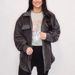 Purple Door Boutique Better With Fleece Charcoal Jacket Ladies'