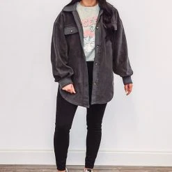 Purple Door Boutique Better With Fleece Charcoal Jacket Ladies'