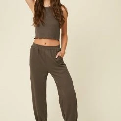Purple Door Boutique Ladies' Charcoal Crop Top And Jogger Set