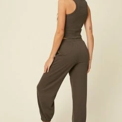 Purple Door Boutique Ladies' Charcoal Crop Top And Jogger Set