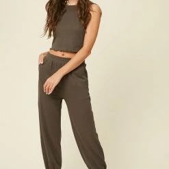Purple Door Boutique Ladies' Charcoal Crop Top And Jogger Set