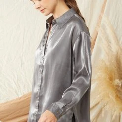 Purple Door Boutique Iridescent Satin Charcoal Top