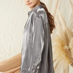 Purple Door Boutique Iridescent Satin Charcoal Top