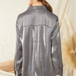 Purple Door Boutique Iridescent Satin Charcoal Top