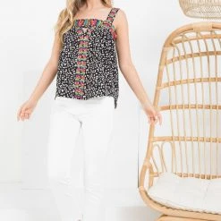 Purple Door Boutique Black Cheetah Print Embroidered Top