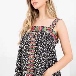 Purple Door Boutique Black Cheetah Print Embroidered Top