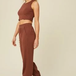 Purple Door Boutique Ladies' Chestnut Crop Top And Jogger Set